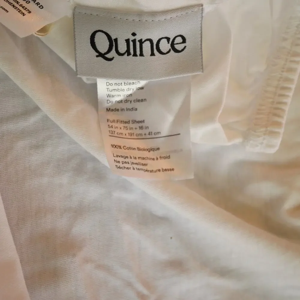 Quince  Brushed Cotton FULL Fitted  Sheet & Pillowcase White Organic Cotton NEW